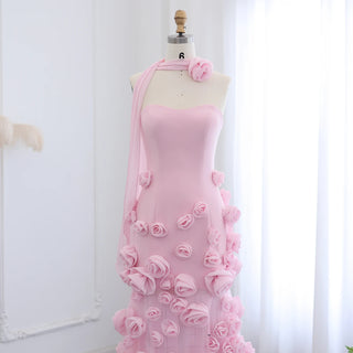 Chic Baby Pink 3D Flowers Mermaid Evening Dress with Sweetheart Neckline and Side Slit for Elegant Girls Party Gown