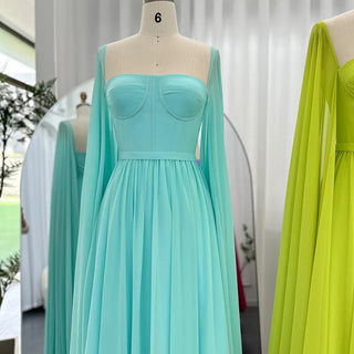Dubai Lemon Glow: Elegant Lemon Yellow Evening Dress with Cape Sleeves, Perfect for Women at Wedding Parties and Formal Events with Arabic-inspired Flair.