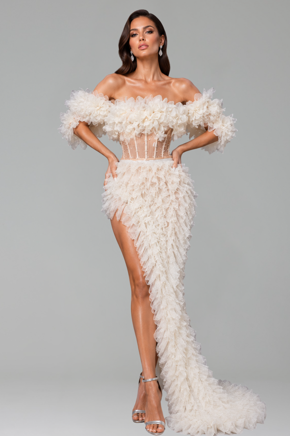 Off-Shoulder Ruffle Corset Gown