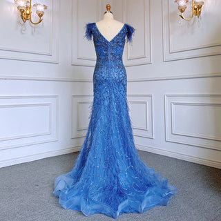 Champagne Mermaid Sleeveless Evening Dress: Elegant Formal Luxury with Diamond Feathers 2024