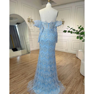Arabic Beige Elegant Mermaid Boat Neck Pearls Beaded Dubai Evening Dress: Long Luxury Gown for 2024