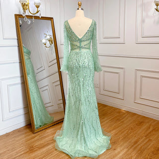 Dubai Mint Mermaid Elegant Beaded Luxury Arabic Evening Dress Gown for Women Wedding Party 2024
