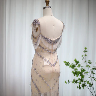 Arabic Nude Elegant Mermaid Evening Dress 2024 - Sexy Sweetheart, Luxury Beaded Tassel Gown