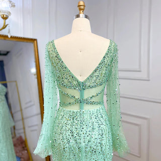 Dubai Mint Mermaid Elegant Beaded Luxury Arabic Evening Dress Gown for Women Wedding Party 2024