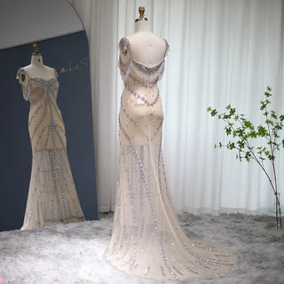 Arabic Nude Elegant Mermaid Evening Dress 2024 - Sexy Sweetheart, Luxury Beaded Tassel Gown