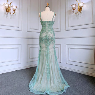 Arabic Grey Mermaid Evening Dress 2024 with Spaghetti Straps, Elegant Beaded Luxury - Ideal for Women's Party