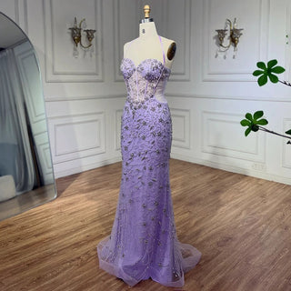 Dubai Blue Mermaid Luxury Beaded Spaghetti Strap Arabic Evening Dress: Gowns for Women's Wedding Party