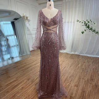 Dubai Mint Mermaid Elegant Beaded Luxury Arabic Evening Dress Gown for Women Wedding Party 2024