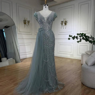 Arabic Dubai Lilac Mermaid with Overskirt Beaded Luxury Evening Dresses Gowns for Women Wedding Party 2024