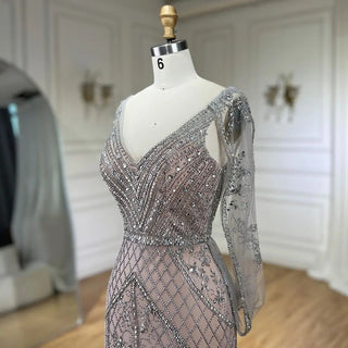 Dubai Glamour: 2024 Nude V-Neck Evening Dress with Crystal Embellishments, Sleeveless Shawl Yarn, and Formal Elegance