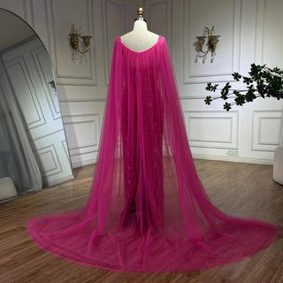 Arabic Luxury Dubai Mermaid Evening Dress with Elegant Lilac Shawl - Yarn Beaded Gown for Women's Party (2024)