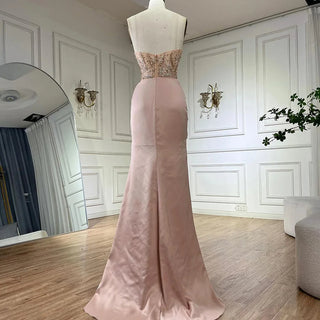 Blue Split Strapless Mermaid Luxury Beaded Arabic Dubai Evening Dress | Gown for Women's Wedding Party 2024