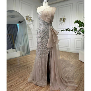 Dubai Glamour: 2024 Green Beaded Mermaid Evening Gown with High Split - Prom Dress for Women's Wedding Party