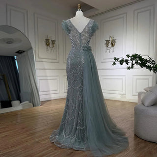 Arabic Dubai Lilac Mermaid with Overskirt Beaded Luxury Evening Dresses Gowns for Women Wedding Party 2024