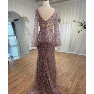 Dubai Mint Mermaid Elegant Beaded Luxury Arabic Evening Dress Gown for Women Wedding Party 2024