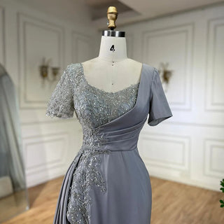 Arabic Lilac Mermaid Elegant Satin Beaded Luxury Dubai Gray Evening Dresses Gowns For Women Wedding Party