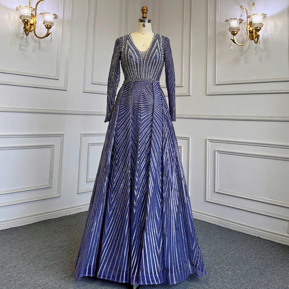 Muslim Gold Luxury Evening Dresses Gowns 2025 Ankle-Length A-Line Beading For Women Party LA70987