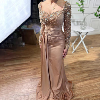 Caramel Muslim Mermaid Evening Gown 2024: Heartsweet Overskirt, Luxury Beaded, for Women's Party
