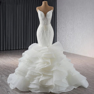 Beach Sleeveless Pearls Mermaid Wedding Bridal Dress