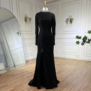 Dubai Black Satin Split Mermaid Evening Dress: 2024 Luxury Arabic Lace-up Gowns for Women's Wedding Party