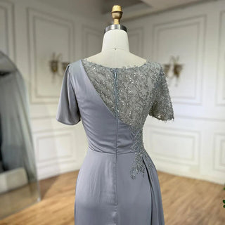 Arabic Lilac Mermaid Elegant Satin Beaded Luxury Dubai Gray Evening Dresses Gowns For Women Wedding Party