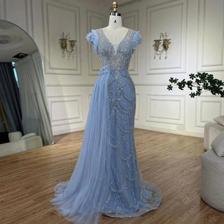 Arabic Dubai Lilac Mermaid with Overskirt Beaded Luxury Evening Dresses Gowns for Women Wedding Party 2024