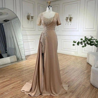 Arabic Lilac Mermaid Elegant Satin Beaded Luxury Dubai Gray Evening Dresses Gowns For Women Wedding Party