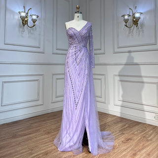 Arabic Mint Mermaid Beaded Evening Gown 2024 - Sexy One-Shoulder Split Dress for Women's Wedding Party