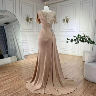 Arabic Lilac Mermaid Elegant Satin Beaded Luxury Dubai Gray Evening Dresses Gowns For Women Wedding Party
