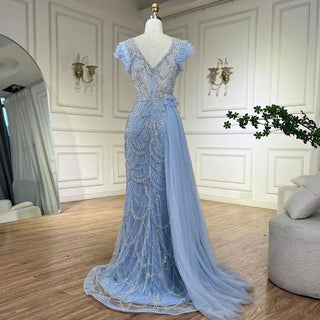 Arabic Dubai Lilac Mermaid with Overskirt Beaded Luxury Evening Dresses Gowns for Women Wedding Party 2024