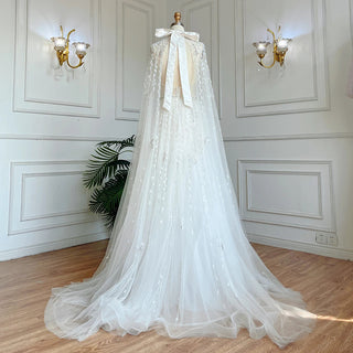 Dubai Arabic Luxury Nude A-Line Beaded Evening Dress with Cape Sleeves - Elegant Gown for Women Wedding Party 2024