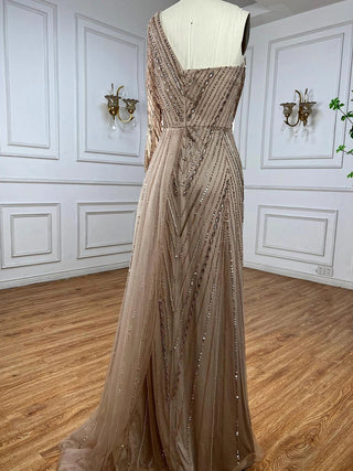 Arabic Mint Mermaid Beaded Evening Gown 2024 - Sexy One-Shoulder Split Dress for Women's Wedding Party
