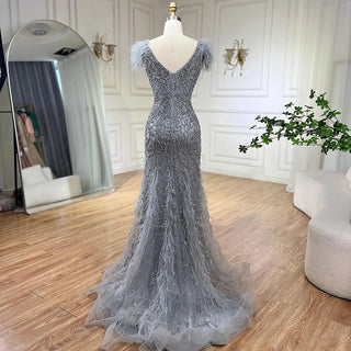 Champagne Mermaid Sleeveless Evening Dress: Elegant Formal Luxury with Diamond Feathers 2024
