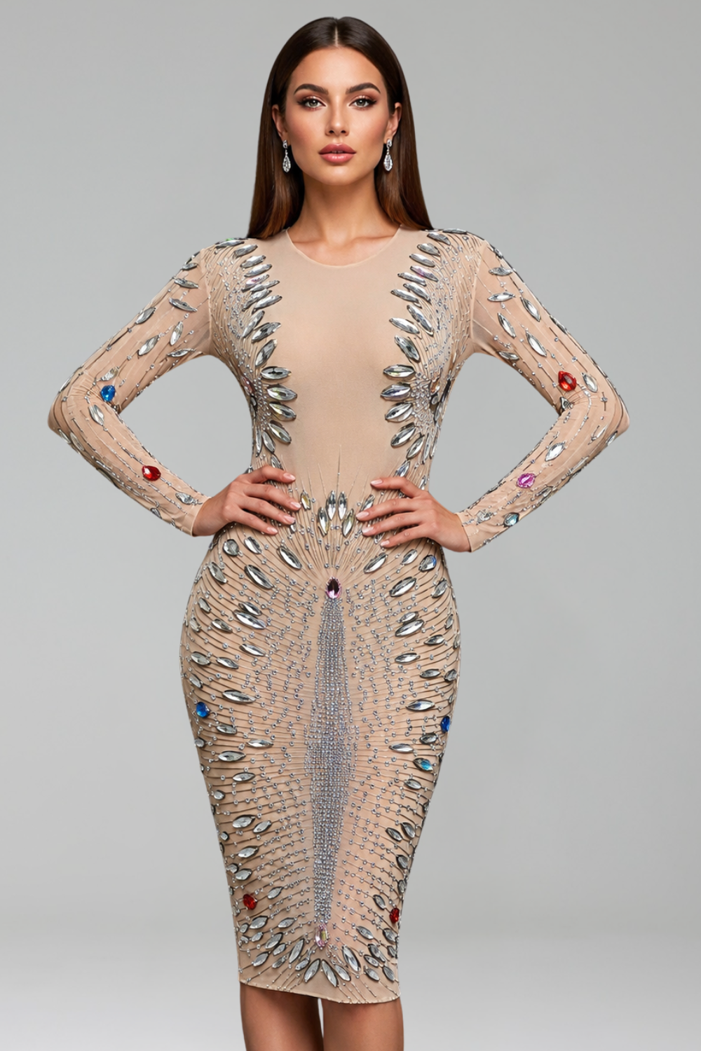 Multicolor Crystal Embellished Mini Dress