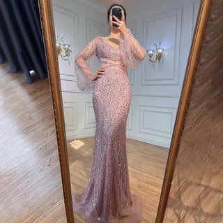Dubai Mint Mermaid Elegant Beaded Luxury Arabic Evening Dress Gown for Women Wedding Party 2024