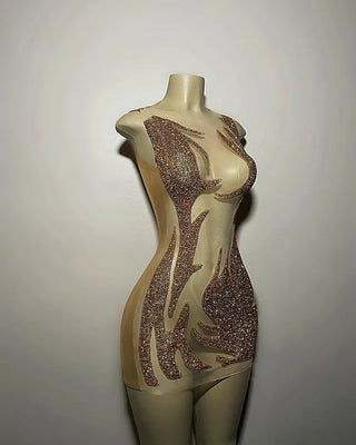 Ships in 1 to 3 Days - Sultry Sheer Mini Dress with Glitter Appliques
