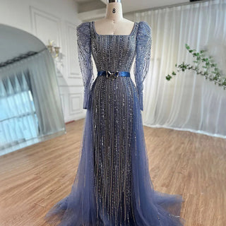 Dubai Fuchsia Elegance: Luxury Evening Dress with Long Sleeves, Overskirt, and Arabic-inspired Elegance for Women at Wedding Parties and Formal Events.