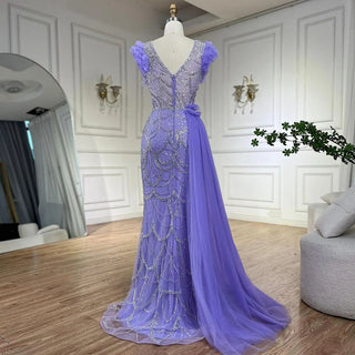 Arabic Dubai Lilac Mermaid with Overskirt Beaded Luxury Evening Dresses Gowns for Women Wedding Party 2024