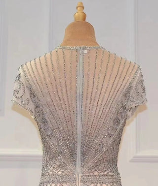 Dubai Grey Full Diamond Mermaid Evening Dress 2024 with Cap Sleeves - Ideal for Women's Formal Party