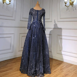 Brown A-Line Evening Dress 2024 - Beaded Long Sleeves V-Neck Luxury For Women's Formal Party Gown
