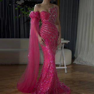 Arabic Blue Strapless Yellow High-Split Mermaid Beaded Luxury Evening Gown for Women Wedding Party 2024