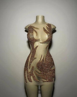 Ships in 1 to 3 Days - Sultry Sheer Mini Dress with Glitter Appliques