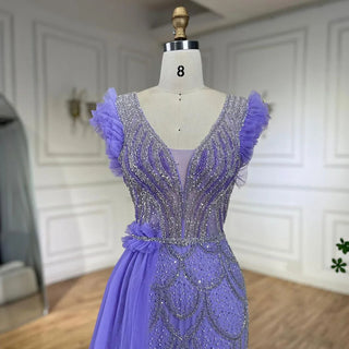 Arabic Dubai Lilac Mermaid with Overskirt Beaded Luxury Evening Dresses Gowns for Women Wedding Party 2024