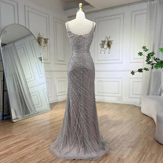 2024 Silver Nude Elegant Cloak Beaded Luxury Mermaid Evening Gown for Women's Wedding Party