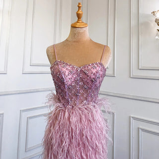 Dubai Pink Plume: 2024 Luxury Mermaid Evening Dress with Spaghetti Straps and Side Slit for Weddings and Proms.