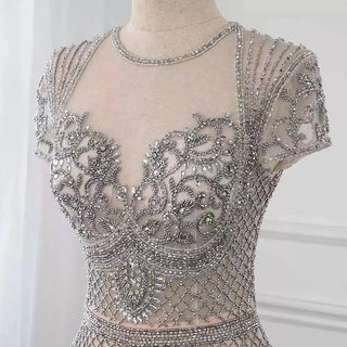 Dubai Grey Full Diamond Mermaid Evening Dress 2024 with Cap Sleeves - Ideal for Women's Formal Party