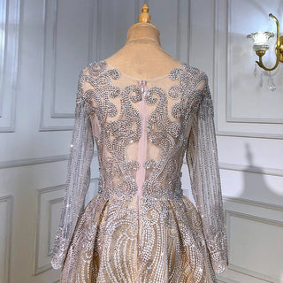 Brown A-Line Evening Dress 2024 - Beaded Long Sleeves V-Neck Luxury For Women's Formal Party Gown