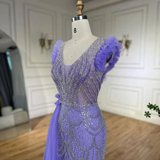 Arabic Dubai Lilac Mermaid with Overskirt Beaded Luxury Evening Dresses Gowns for Women Wedding Party 2024