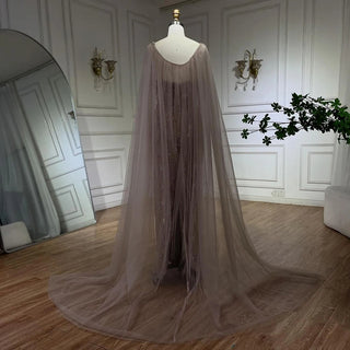 Arabic Luxury Dubai Mermaid Evening Dress with Elegant Lilac Shawl - Yarn Beaded Gown for Women's Party (2024)