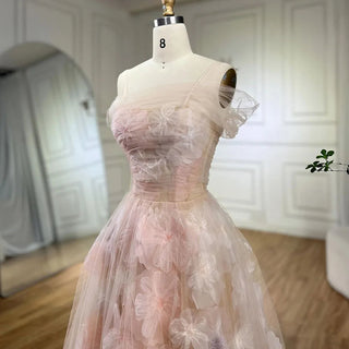 Arabic Pink A-Line Evening Dress with Appliques - Luxury Dubai Gown for Women's Wedding Party (2024)